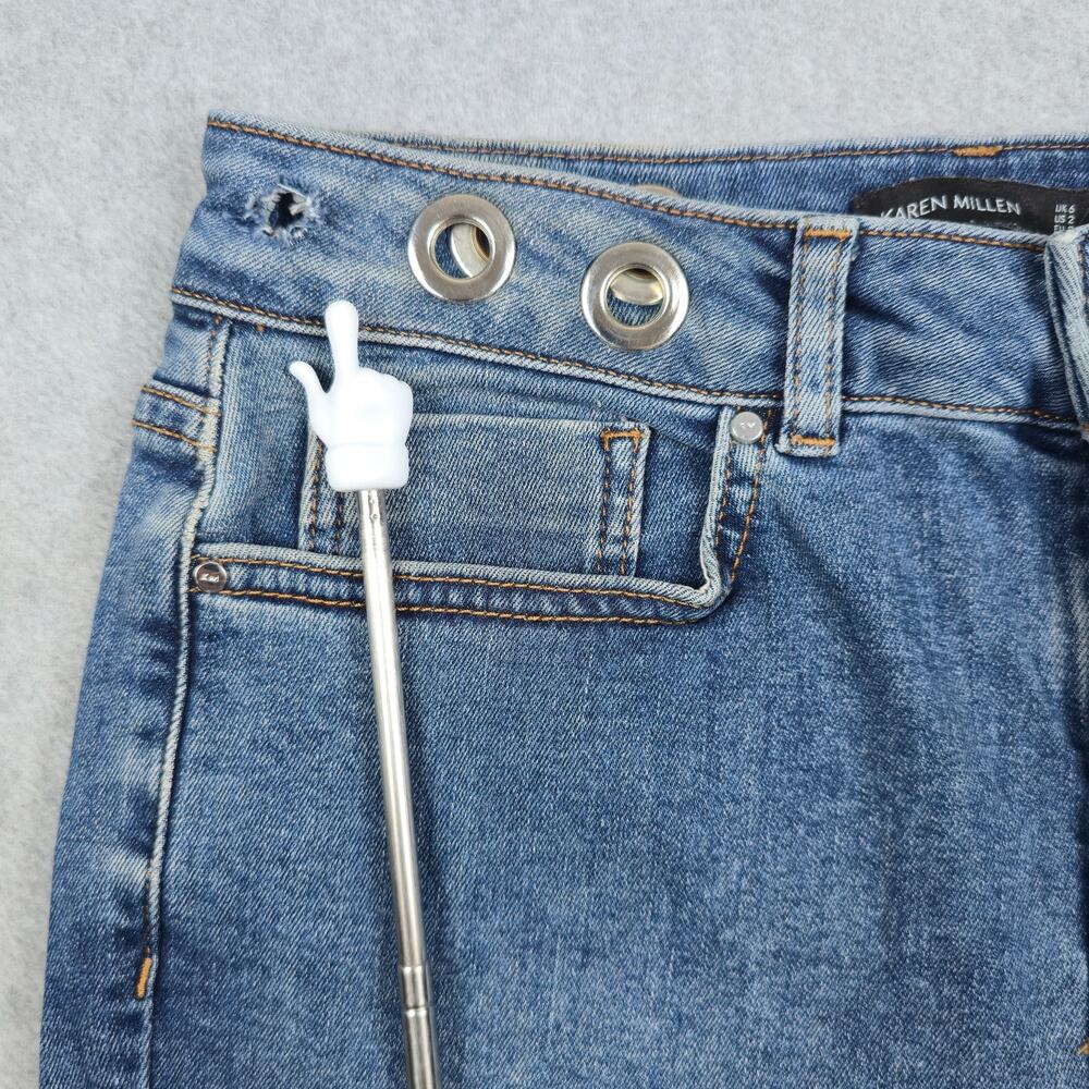 Karen Millen Womens Size 2 High Waist Jeans Grommet Waistband 26x26 - Picture 4 of 16